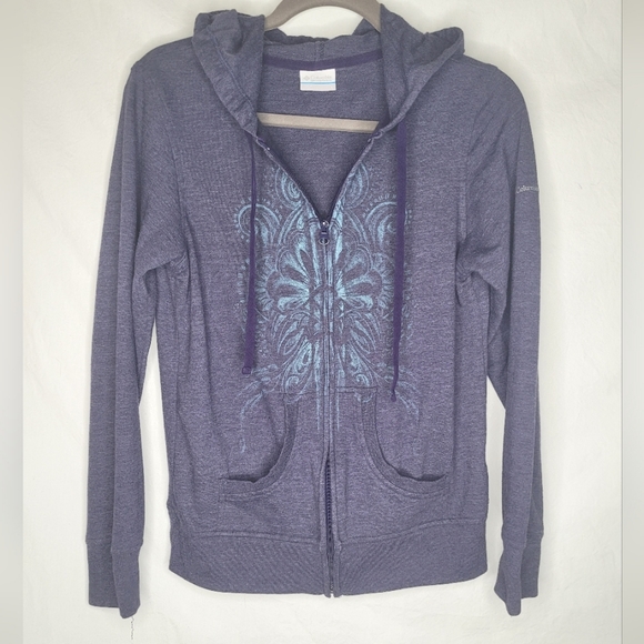 Columbia Full-Zip Hoodie Large Navy Blue Light Blue Design 💙 - Picture 1 of 4
